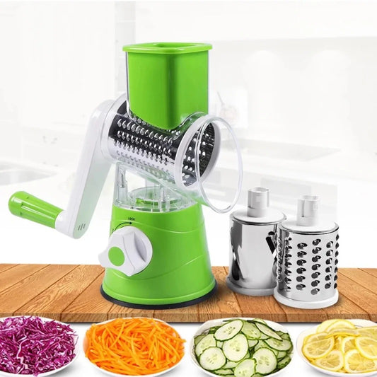 Manual 3‑in‑1 Vegetable Cutter & Drum Grater | Round Slicer