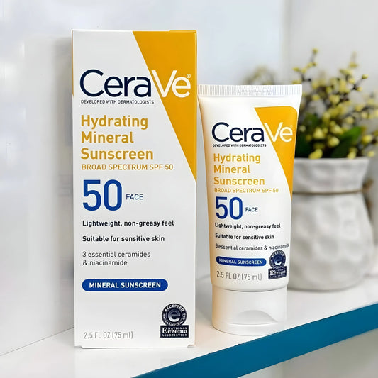 CeraVe Hydrating Mineral Sunscreen SPF 50 | 100 ML - Hydrating SunBlock | Broad Spectrum SPF 50